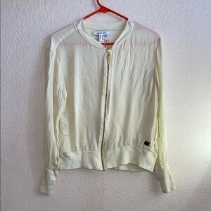 Peace Love World Cream Bomber Jacket Lightweight Ribbed